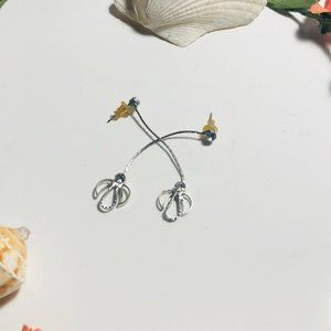 Silver Dangle Earrings with Leaf Rhinestone Drops